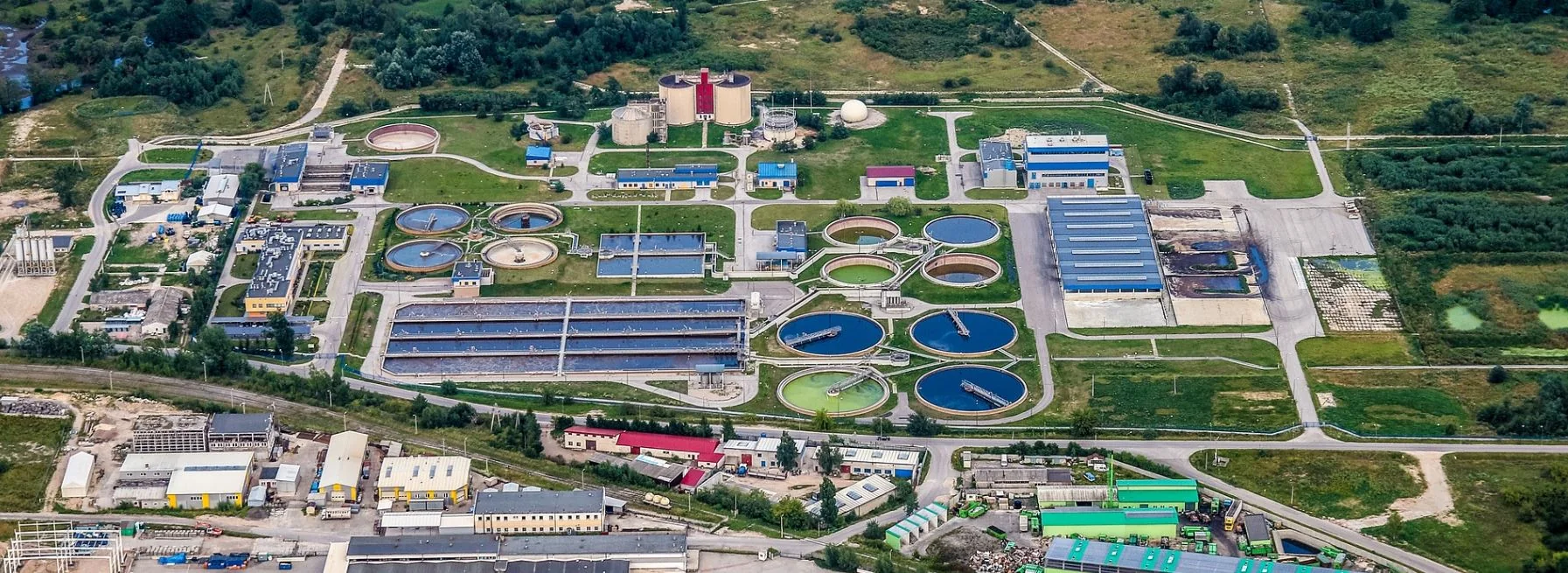 Aerial view of a wastewater-treatment plant